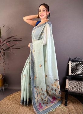 Woven Work Cotton Trendy Saree in Firozi for Women