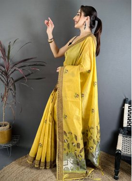Cotton Trendy Saree with Woven Work for Women in Mustard