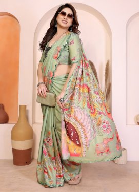 Digital Print Work Silk Blend Traditional Saree in Sea Green for Women