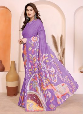 Silk Blend Digital Print Work Trendy Saree in Violet