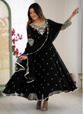 Georgette Anarkali Suit with Beads Work in Black