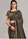 Black and Grey Embroidered Work Contemporary Style Saree - 1