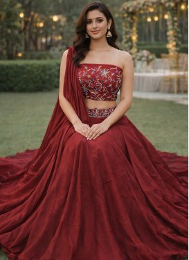 Embroidered Work Rangoli Silk Trendy Lehenga Choli in Red for Ceremonial