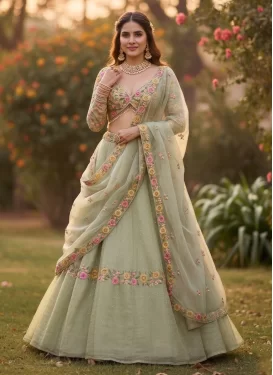 Silk Blend Designer Lehenga Choli with Embroidered Work in Mint Green