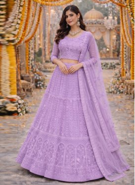 Embroidered Work Net Trendy Lehenga Choli in Violet for Women