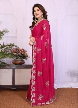 Rose Pink Georgette Traditional Saree with Embroidered Work for Casual