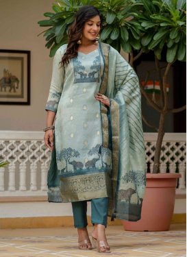 Banarasi Silk Readymade Salwar Suit with Woven Work for Festival in Aqua Blue and Teal