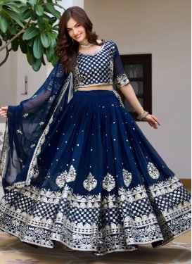 Navy Blue Georgette Readymade Lehenga Choli with Embroidered Work for Party