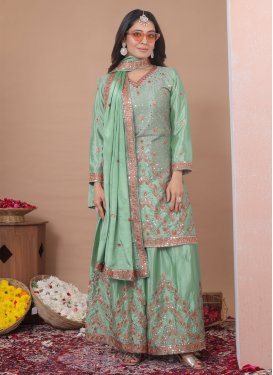 Chinon Palazzo Suit with Embroidered Work in Sea Green