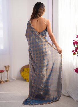 Chiffon Satin Trendy Saree with Foil Print Work for Ceremonial in Light Blue