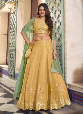 Embroidered Work Silk Blend Designer Lehenga Choli in Gold for Women