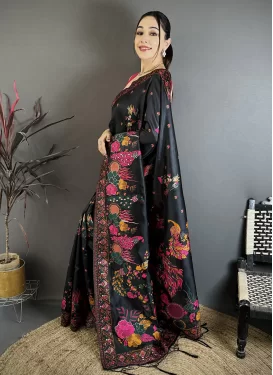 Pasmina Classic Saree with Digital Print Work in Black