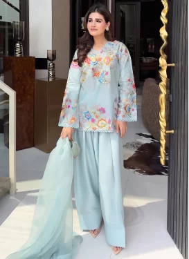 Embroidered Work Palazzo Suit For Festival in Light Blue