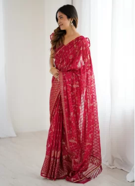 Gota Patti Work Georgette Traditional Saree in Rose Pink for Women