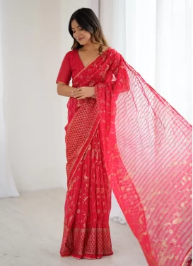 Red Georgette Foil Print Work Traditional Saree for Women