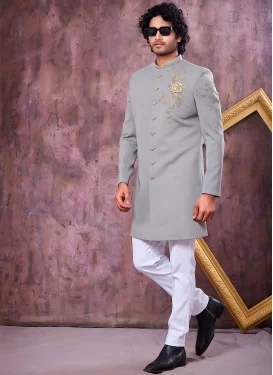 Art Silk Indo Western with Cutdana Work in Grey and White