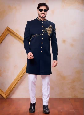 Art Silk Indo Western with Beads Work for Festival in Navy Blue and White