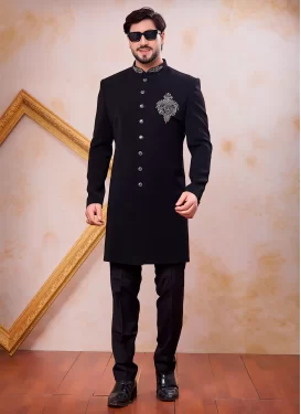 Art Silk Indo Western in Black with Resham Work for Party