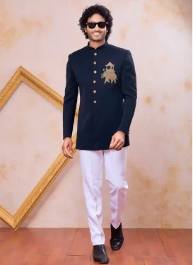 Art Silk Indo Western with Resham Work in Navy Blue and White