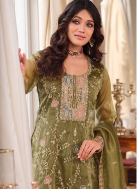 Fendi Silk Palazzo Suit with Embroidered Work in Olive for Festival