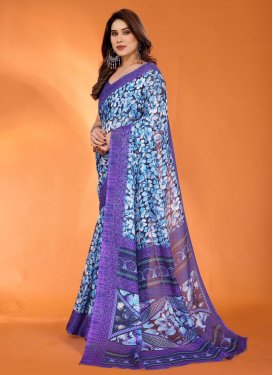Cotton Silk Digital Print Work Classic Saree in Violet