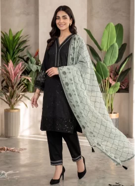 Black Silk Blend Readymade Salwar Suit with Embroidered Work for Festival