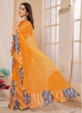 Georgette Digital Print Work Traditional Saree in Orange