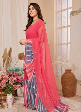 Digital Print Work Georgette Traditional Saree in Rose Pink for Women