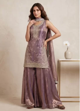 Fendi Silk Palazzo Suit with Embroidered Work in Violet