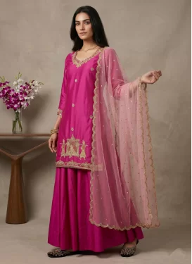 Crepe Silk Readymade Salwar Suit with Embroidered Work for Party in Rose Pink