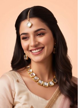 Stone Work White Gold Rodium Polish Necklace Set