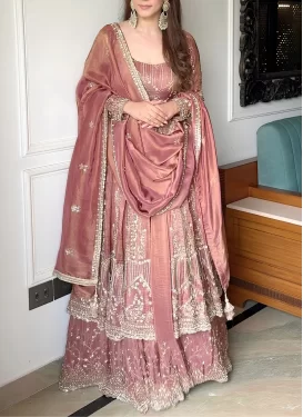 Embroidered Work Crunchy Silk Readymade Salwar Suit in Pink for Women