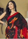 Black and Red Satin Silk Designer Contemporary Style Saree - 1