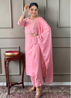 Rayon Readymade Salwar Suit with Embroidered Work for Festival in Pink
