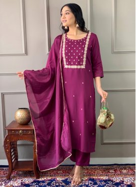Rayon Readymade Salwar Suit with Embroidered Work for Ceremonial in Fuchsia