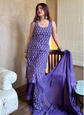 Digital Print Work Rayon Palazzo Suit in Violet for Women