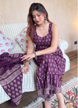 Rayon Palazzo Suit with Digital Print Work for Festival in Purple