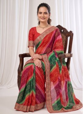 Georgette Classic Saree with Bandhani Print Work in Multi Colour
