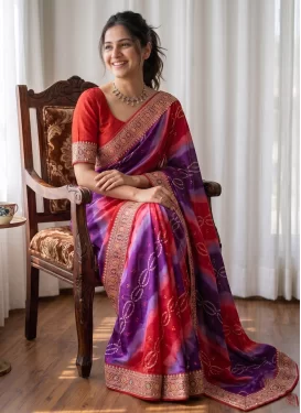 Georgette Classic Saree in Multi Colour with Bandhani Print Work for Ceremonial