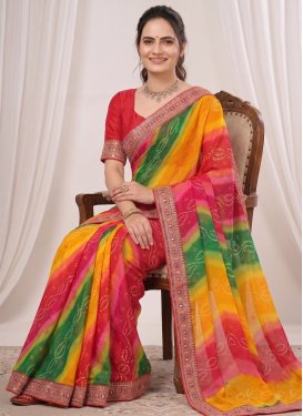 Georgette Traditional Saree in Multi Colour with Bandhani Print Work for Ceremonial