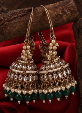 Gold Rodium Polish Alloy Green and White Earrings