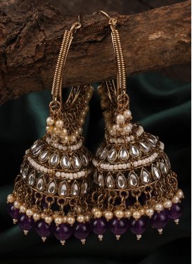 Alloy Gold Rodium Polish Beads Work Purple and White Earrings