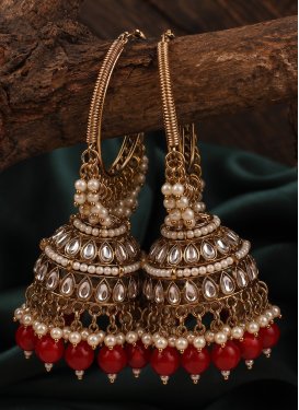 Alloy Beads Work Red and White Earrings