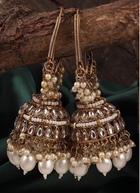 White Beads Work Earrings For Ceremonial