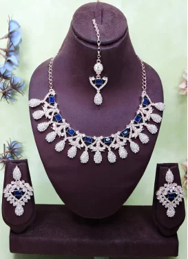 Stone Work Blue and White Necklace Set for Festival