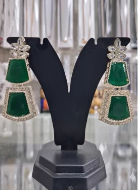Gold Rodium Polish Stone Work Green and White Earrings for Ceremonial