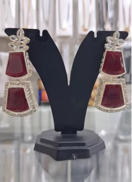 Maroon and White Stone Work Gold Rodium Polish Earrings