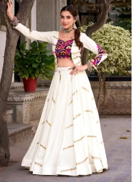 Poly Silk Readymade Lehenga Choli with Embroidered Work in White