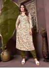 Cream and Olive Readymade Salwar Suit - 1
