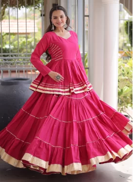 Cotton Readymade Lehenga Choli in Rose Pink with Gota Patti Work for Festival